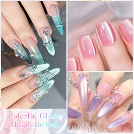 MEET ACROSS Gel Nail Polish Set, 6 Colors Cat Eye Shimmer Collection, 7ml/0.24fl.oz Each, UV LED Soak Off (Set-2, 6pcs)