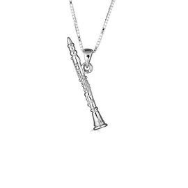 Sterling Silver 3D Clarinet Music Pendant Necklace (Available Chain Length 40 cm - 45 cm - 50 cm - 55 cm), Sterling Silver