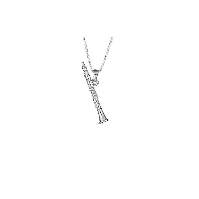 Sterling Silver 3D Clarinet Music Pendant Necklace (Available Chain Length