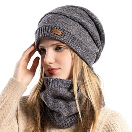 [MOWO] Neck Warmer Knit Hat, Winter [360° Cold Protection Set, Fluffy Fleece Lined, Small Face Effect] Knit Hat, Men's, Knit Hat, Women's, Beanie, Balaclava, Warm, Stylish, Windproof, Work Commute,