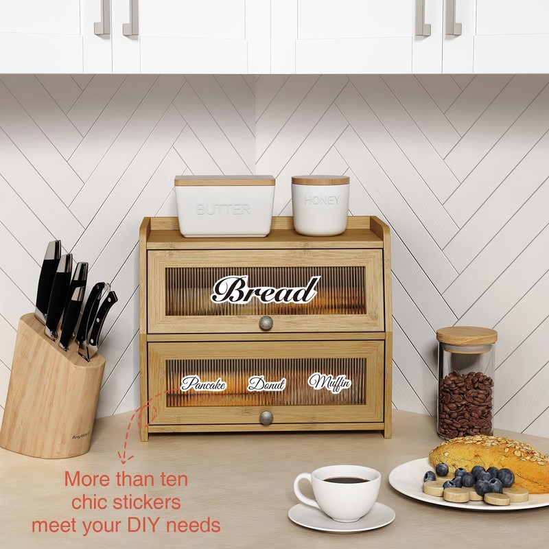 Goozii Large Bread Box for Kitchen Countertop, Double Layer Breadbox