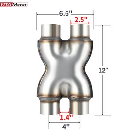 YITAMOTOR 201 Stainless Steel X Pipe 2.5'' Dual to 2.5'' Dual Exhaust Adapter Connector, 2 1/2 Inch Crossover X Pipe, 2.5" Inside Diameter, 12" Overall Length, Universal, Weld-On