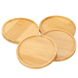 sourcing map 4PCS Mosaic Bamboo Coasters, 4.3 Inch Blank Base Trays, Round Drinking Cup Coaster, Wooden Drink Coasters for Coffee Table Dining Table Protection, Brown