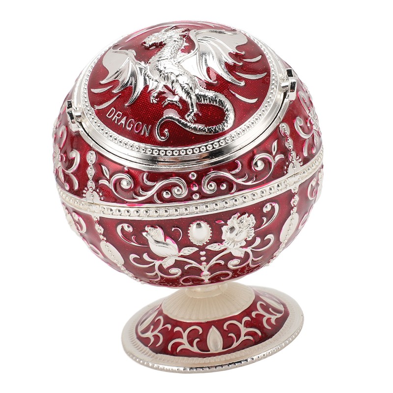 Ball Ashtray with Windproof Lid Retro Dragon Stereoscopic Relief Zinc