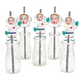 Big Dot of Happiness Custom Photo Blast Off to Outer Space - Fun Face Paper Straw Decor - Set of 24