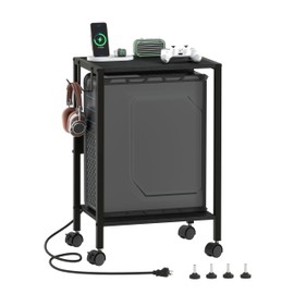 Akxomel 16.5" W Computer Tower Stand with Charging Station and USB Port, 2 Tier Mobile Floor PC Stand Fits Under Desk, Rolling Printer Cart with Hooks, CPU Holder for Carpet, Home Office