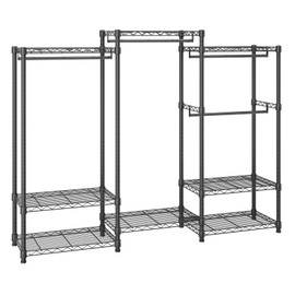 VEVOR Sturdy Apparel Organizer, Mobile Garment Hanger with Four Rods & Eight Shelving Levels, Tailorable Closet Stand, Independent Dress Hanging Solution, Supports Up to 800 lbs