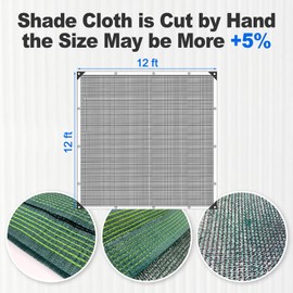 90% Blackish Green Shade Cloth, 12x12FT Resistant Garden Sun Shade Net, Durable Mesh Shade Tarp with Reinforced Grommets for Greenhouse, Plant, Chicken Coop, Pergola, Swimming, Canopy，Patio，Garden