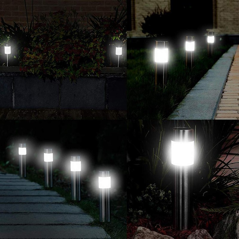 Solar Bollard Lights Outdoor - 6 Pack Stainless Steel Warm