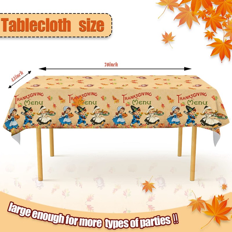 3 PCS Thanksgiving Fall Tablecloth Vintage Autumn Pumpkin Maple Leaves