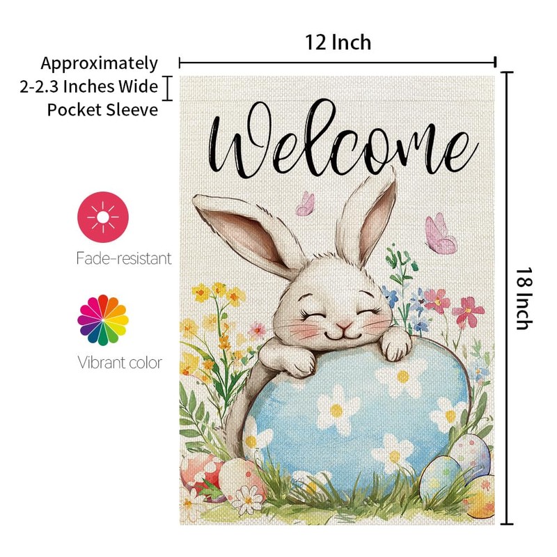 CROWNED BEAUTY Easter Bunny Garden Flag 12x18 Inch Double Sided