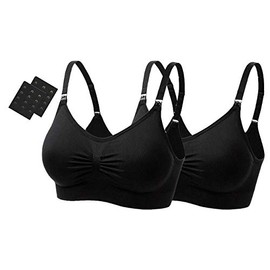 UtopyaUK 2/3 Pack Seamless Nursing Bra Maternity Bra Padded Breastfeeding Drop Cup Sleep Comfort Bra Crop Top Wireless with Free Bra Extenders, 2 Black, L