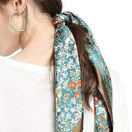 Brown Floral 27.5" Square Silk-Like Head Scarf, Satin Bandana for Women, Hair Wrap, Neck Scarf