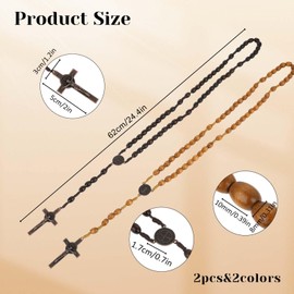 TenaLucy 2 Pieces Wooden Rosary Necklaces, Rosary Chain Catholic Rosary Chains Made of Wood Catholic Cross Rosary Necklace Saint Benedict, for Christians, Religious Communion, Christening, Fair, Wood,