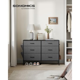 SONGMICS 6 Dresser for Bedroom, Chest Side Pockets, Drawer Dividers, Fabric Storage Organizer for Closet, 13.8 x 42.1 x 28.3 Inches, Charcoal Slate Gray ULTS823G22