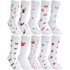Cutecrop 10 Pairs Floral Socks for Women Novelty Cute Plant Casual Crew Socks for Lady Birthday Holiday Teacher Gift(Cute Style)