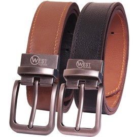 West clever Genuine Cowhide Leather Reversible Belt for Men 35mm Ideal for Suits, Jeans, Casual and Business Work, Denim Belt for Men, Double Sided Belt in Various Colours, Brown, black