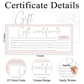 CIAEXRN Gift Certificates for Business, Light Pink Blank Gift Cards Certificates, Gifts for Salon Restaurants Spa Birthday Marriage Client Vouchers -06