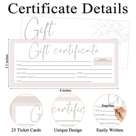 CIAEXRN Gift Certificates for Business, Light Pink Blank Gift Cards Certificates, Gifts for Salon Restaurants Spa Birthday Marriage Client Vouchers -06