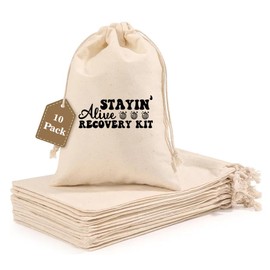 WOW PARTY Bachelorette Party Favor Bags, Wedding Survival Recovery Kit, Drawstring Hangover Kit Bags 5 x 7 Inch, Set of 10 Stayin Alive D1