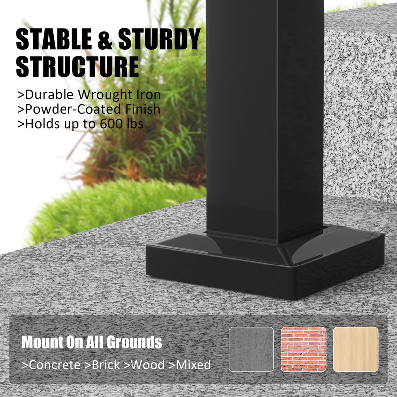 Outdoor Stair Handrails, 2 Steps Black Wrought Iron Railing Kits