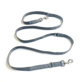 Police Style Dog Training Lead Double Ended 5ft (1.5 Metres Approx) Adjustable Leash Multi-Functional In Cushion Webbing (25mm, Silver/Grey)