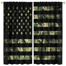 American Flag Curtains,Rustic Green Camo Pattern Blackout Rod Pocket Window Door Curtains for Bedroom Living Room Home Decor W42xL45in