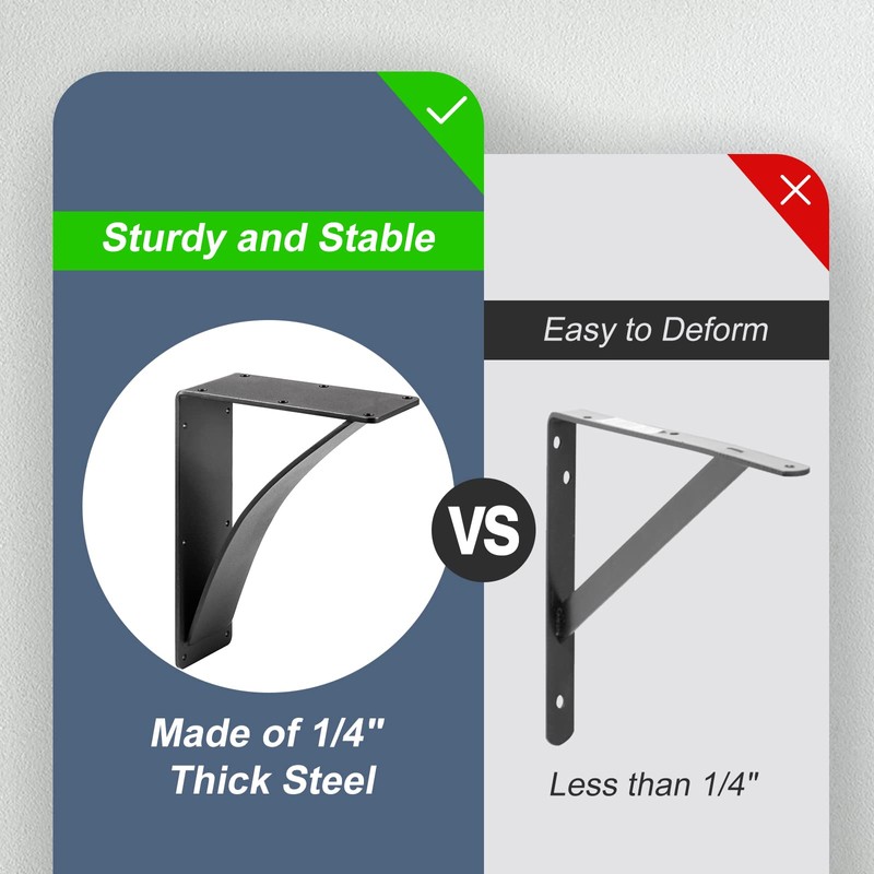 HomiShare 2Pcs Heavy Duty Shelf Brackets 10 x 12 x