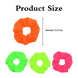 4 Pcs Neon Scrunchies, Neon Party Accessories Set - Hair Bands Ponytail Holders & 80s/90s Retro Hair Bands for Women (4 Colors)