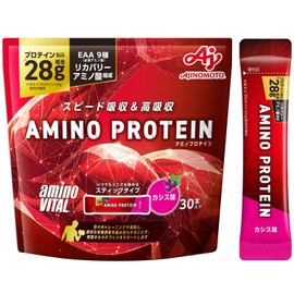 Amino Vital Ajinomoto Amino Protein, Cassis Flavor, 30-Stick Pack Amino Acids BCAA EAA Whey Protein No Shaker Required No Measuring Required Portable