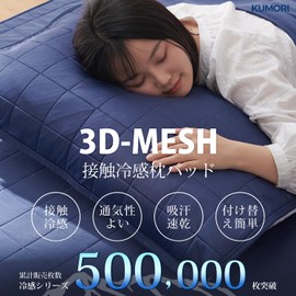 Kumori Cooling Sensation x Breathable Pillow Pad, 16.9 x 24.8 inches (43 x 63 cm), Air Mesh Processing, Cool, Thick, Summer, Moisture-Resistant, Cushioned, Breathable, Moisture-wicking, Washable,