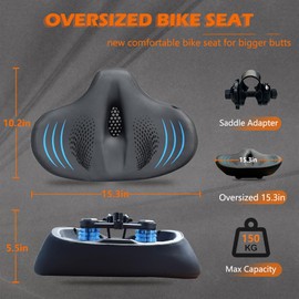 New Oversized Bicycle seat,Extra Wide Comfortable Bike seat for Men & Women,Compatible for E-Bikes,Cruiser Bikes,Exercise Bikes,Peloton Bikes