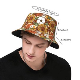 Hippie Floral Bucket Hat Summer Packable Fisherman Cap Beach Travel Sun Hat for Unisex Men Women