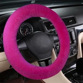 Australian Sheepskin Wool Steering Wheel Cover Fuzzy Fur Steering Wheel Cover for Men Women Plush Car Wheel Cover for Universal Steering Wheel 13.7-17 inches(35CM-43CM)