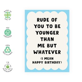 Central 23 Funny Birthday Cards For Men Women - Rude That You're Younger Than Me - Happy Birthday Cards For Sister Brother Friends - Hilarious Gifts For Him Her - Comes With Stickers