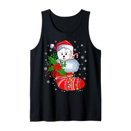 Havanese Dog In Christmas Socks Lights Xmas Tank Top