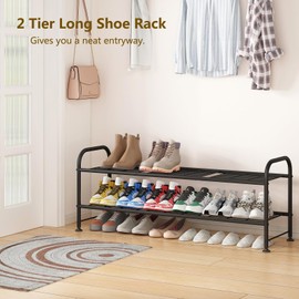 LINZINAR Shoe Rack 2 Tier Storage Organizer for Closet Entryway Metal Black