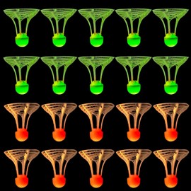 GOMETY Pack of 20 LED Luminous Badminton Balls, Windproof, Durable Shuttlecock, Innovative Design Badminton Balls for Beginners, Indoor, Outdoor, Leisure Training, Shuttlecock Set Children