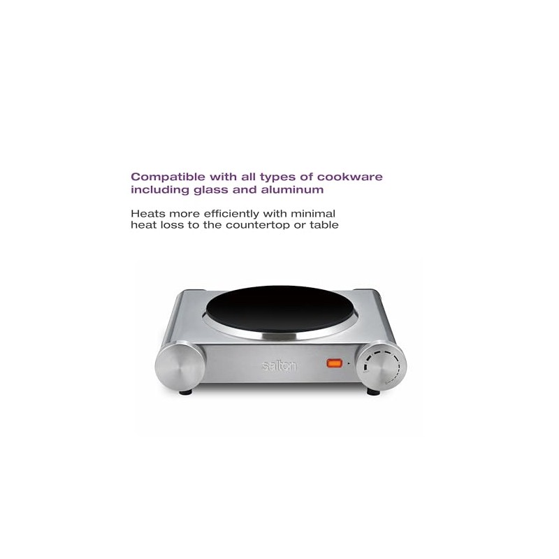 Salton Single Stainless Steel Infrared Portable Electric Cooktop, 7.4 inch