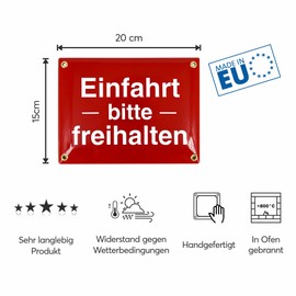 Sosenco Einfahrt bitte freihalten Sign - 15 x 20 cm - Ceramic Enamel - Weatherproof - Tin Sign - Enamel Sign - Parking Prohibited (Red)