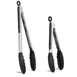 GrünWerk 2 Stück Küchenzange, Küchenzange Silikon, Mit Verriegelung, Rutschfester Griff, Nudelzange, Grillzange Fleischzange, Kochzange Mit Hitzebeständigem