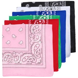 KFHENSOMR 6 Pack Bandanas Multi-Purpose Bandanas Assorted Colors Kerchiefs Square Handkerchief Paisley Cowboy Bandana Polyester Headbands Face Mask headband for Women and Men 21x21 inch