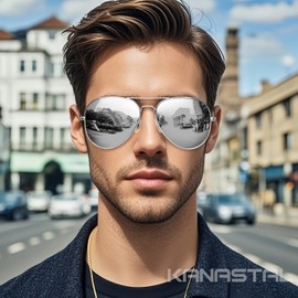 KANASTAL Polarized Sunglasses for Men Women Aviation Orange Sun Glasses and Silver Metal Frame UV 400 Protection Shades for Driving Beach Daywear Fishing