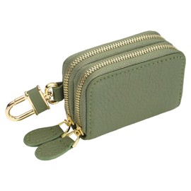 uxcell Genuine Leather Car Key Fob Case, Universal Car Key Fob Holder, Double Layer Zipper Key Case Bag for Men Women, Dark Green