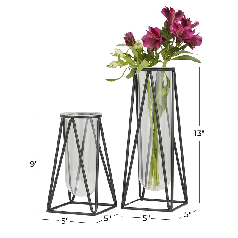 Deco 79 Glass Decorative Vase Tube Centerpiece Vases with Metal