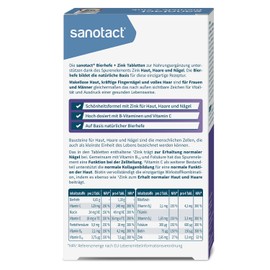 sanotact Brewer's Yeast + Zinc • 60 Tablets Skin Hair Nails Vegan • Hair Vitamins with Brewer's Yeast, Zinc, Biotin, B12, B6 • Highly Effective Intensive Beauty Formula