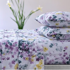 Tribeca Living Azores Home Juliette Printed Deep Pocket Sheet Set Purple Queen, JUL110SHEQUPU