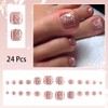 24 Pcs Flower Press on Toenails Short Square White French