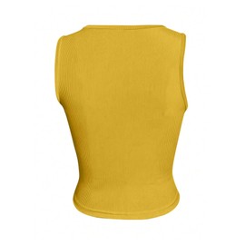 SOLY HUX Women's Letter Print Crop Tops Notched Neck Sleeveless Summer Y2k Tank Top Yellow Letter Large