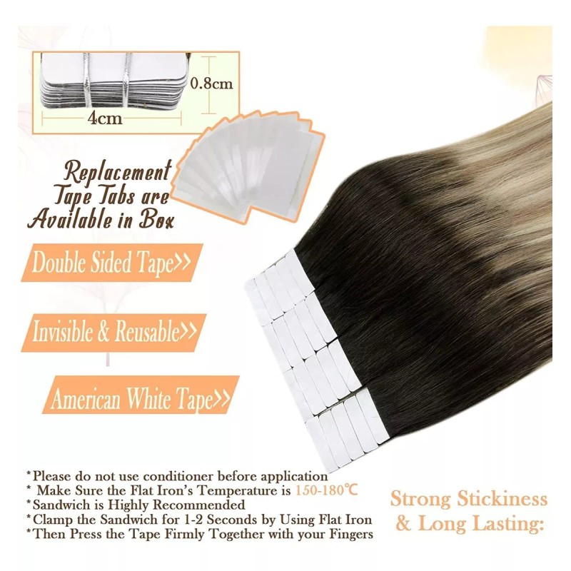 Easyouth Extensiones Cabello Natural 40gr 14in Negro Con Destellos De